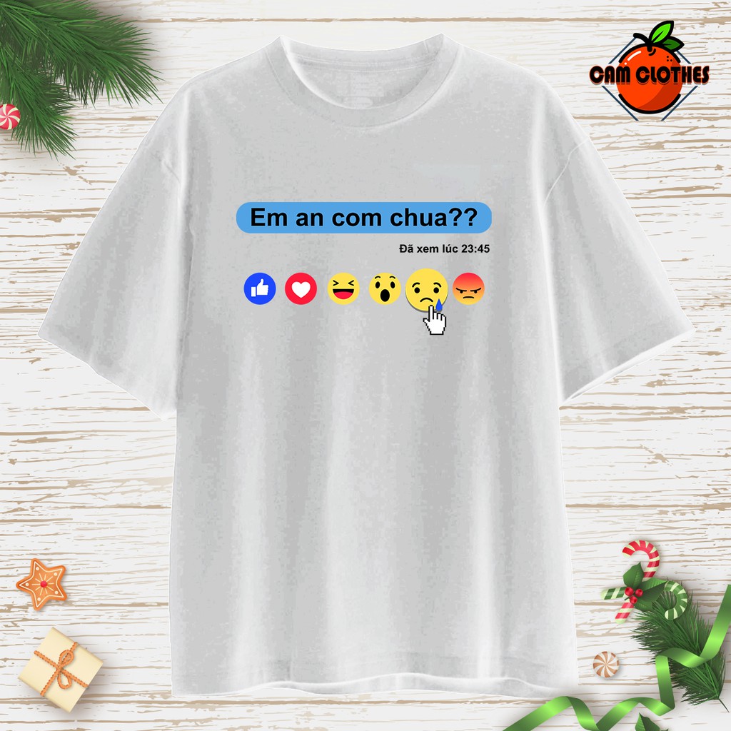 Áo thun xịn sò Áo thun cotton Unisex nam nữ "Em ăn cơm chưa??" (2 Màu ĐEN-TRẮNG) Cam Clothes độc đẹp giá rẻ0