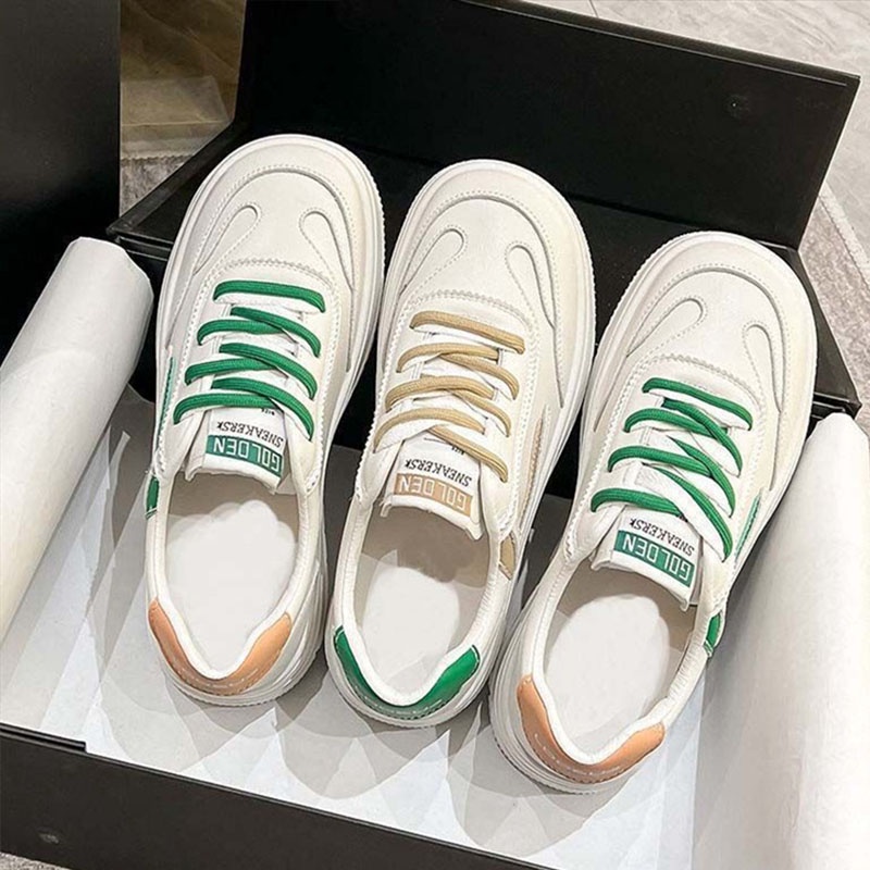 Giày Thể Thao Da Mềm Đế Dày Mũi Tròn Phối Màu Tương Phản Phong Cách Hàn Quốc Cho Nữ