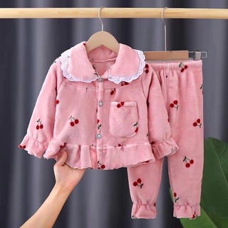 Bộ nỉ lông cừu cổ bèo hình cute giữ ấm mùa đông cho bé gái