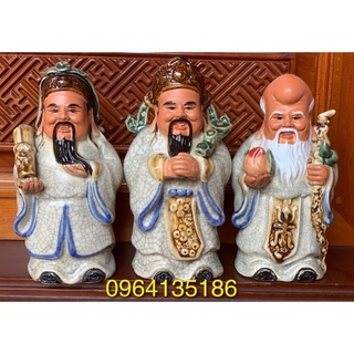 Bộ tượng tam đa phúc lộ thọ h20cm men rạn gốm sứ Bát Tràng