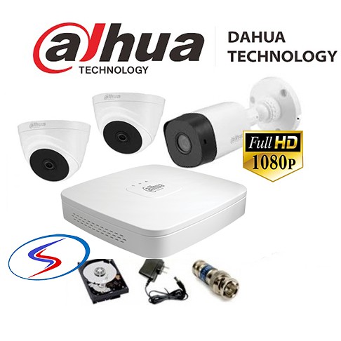 Bộ camera dahua 3 mắt 2.0 megapixel full hd 1080. đầu ghi 4104C-X1, camera vỏ sắt