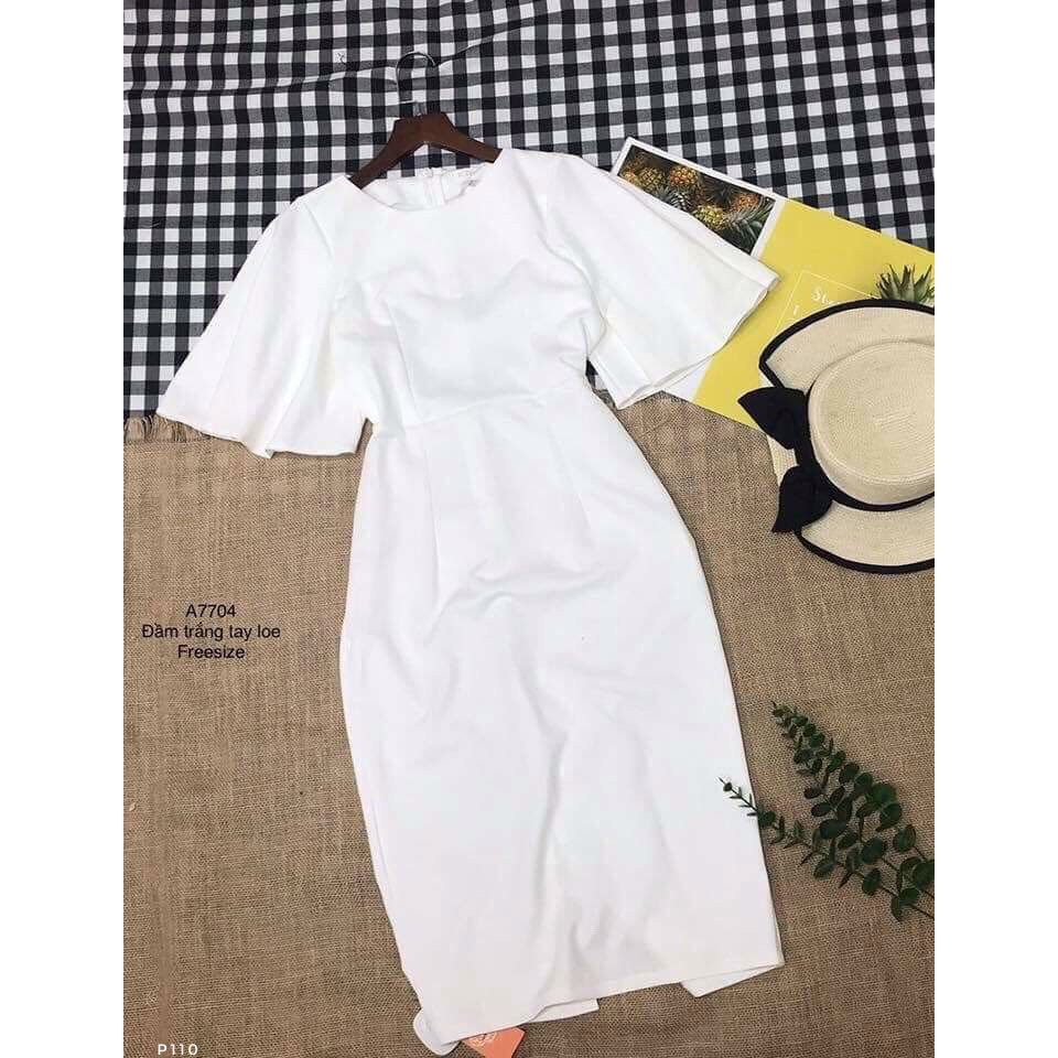 Đầm ôm tay loa chất poly dày mịn có co giãn lên form khoe dáng cực chuẩn