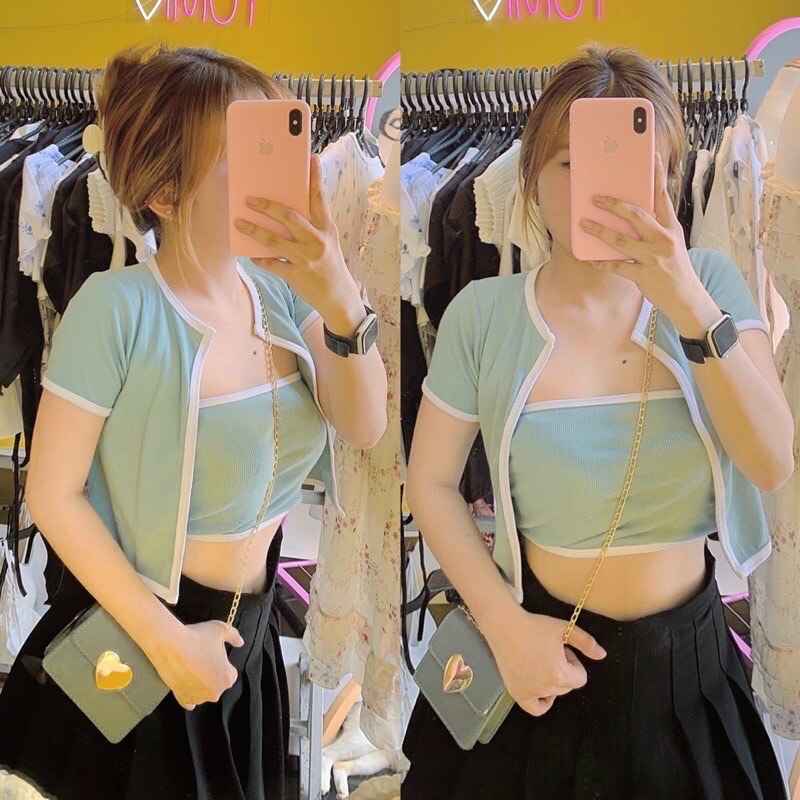 Set 2 Áo/ Áo Ống+ Áo Khoác Croptop Siêu Xinh
