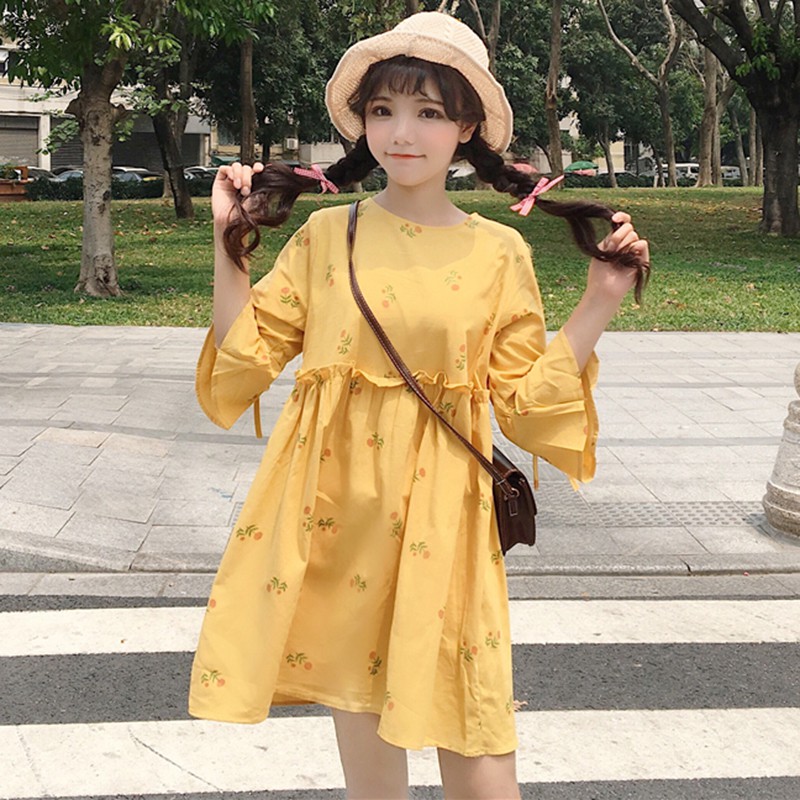 váy ulzzang đầm babydoll hoa váy nữ đẹp bbd trắng vàng hồng kiểu Hàn Quốc dáng rộng | BigBuy360 - bigbuy360.vn