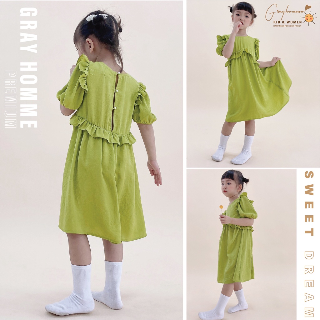 Váy bé gái GRAYHOMME dáng rộng, chất lụa đũi thoáng mát thấm hút mồ hôi tốt (VK009)
