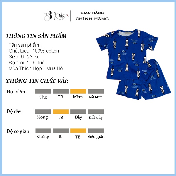 Bộ Cotton Ngắn Tay BB Kids Họa Tiết Vũ Trụ Màu Xanh Cho Bé Trai