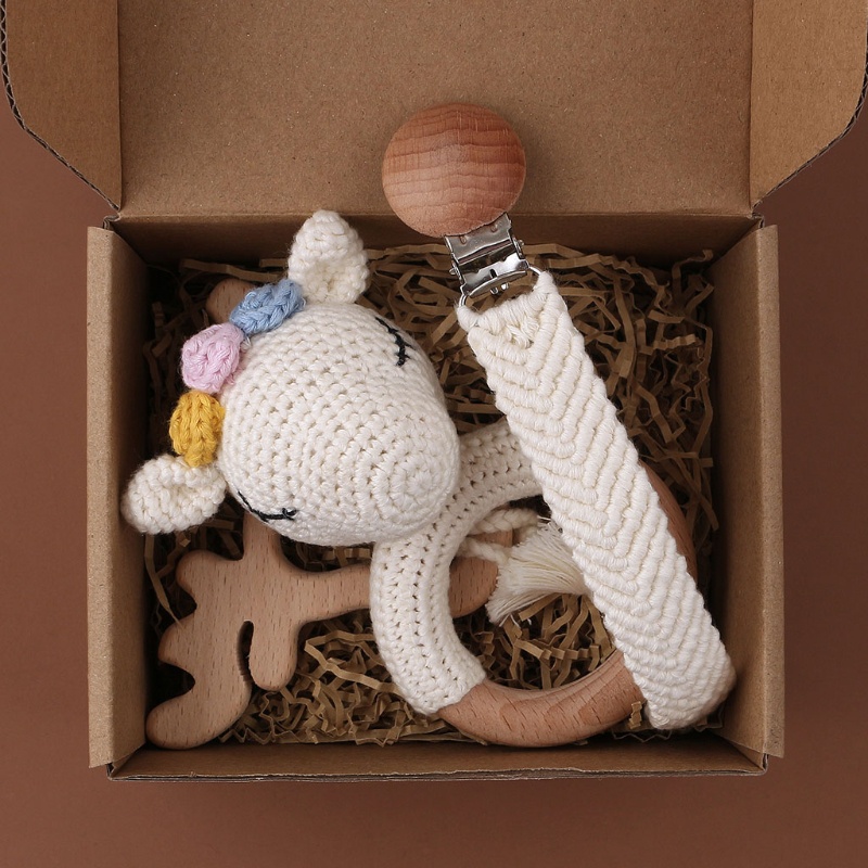 1 Bộ Vòng Tay Lục Giác Bằng Cotton Dệt Kim + Giá Đỡ Núm Ti Giả + Dây Xích Kẹp DIY Cho Bé