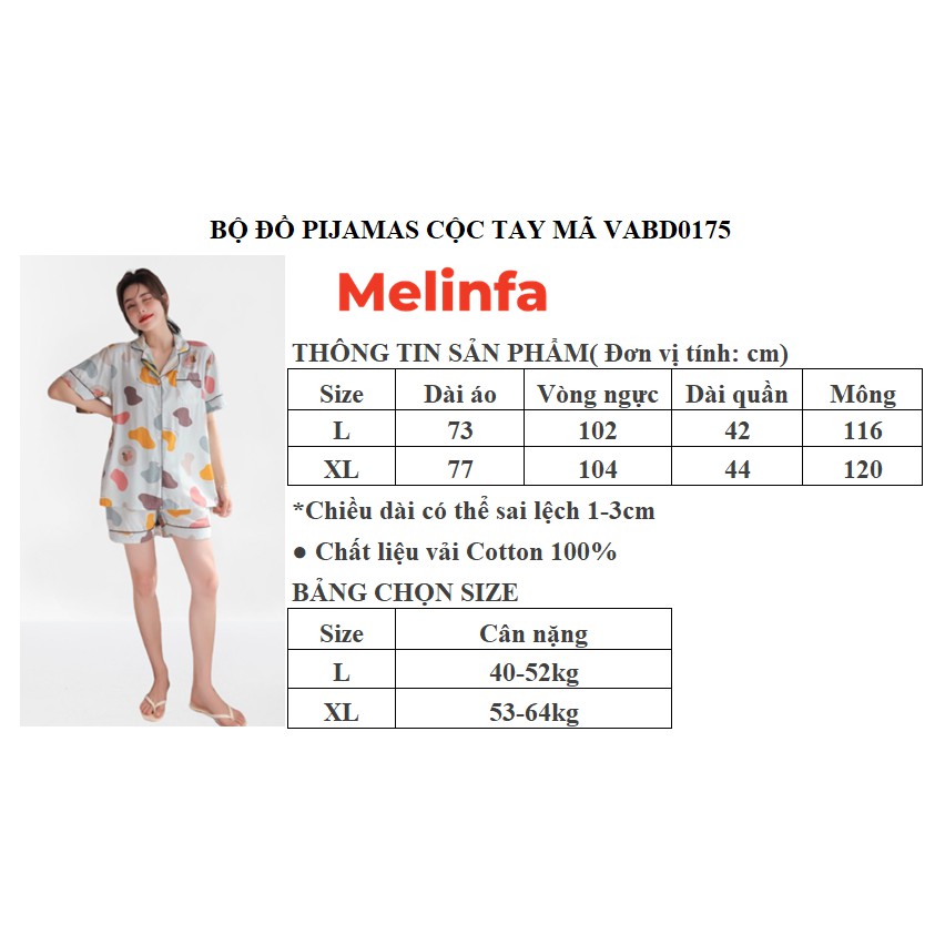 (Xả kho)Bộ đồ ngủ Pijamas vải Cotton lụa tự nhiên mềm mại thoáng mát áo ngắn tay quần đùi mã VABD0175