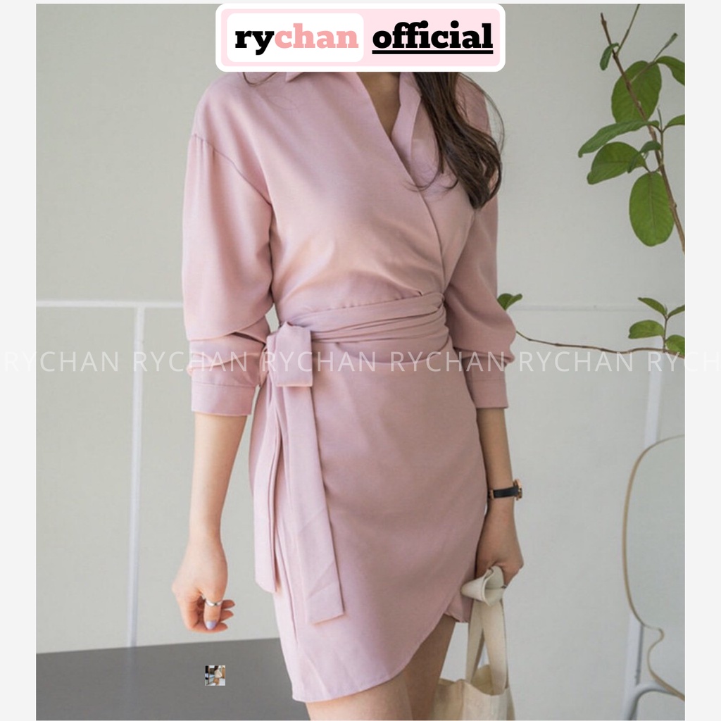 [ẢNH THẬT CUỐI] DX114 - Đầm Xòe Hồng Đắp Chéo Cổ Bẻ