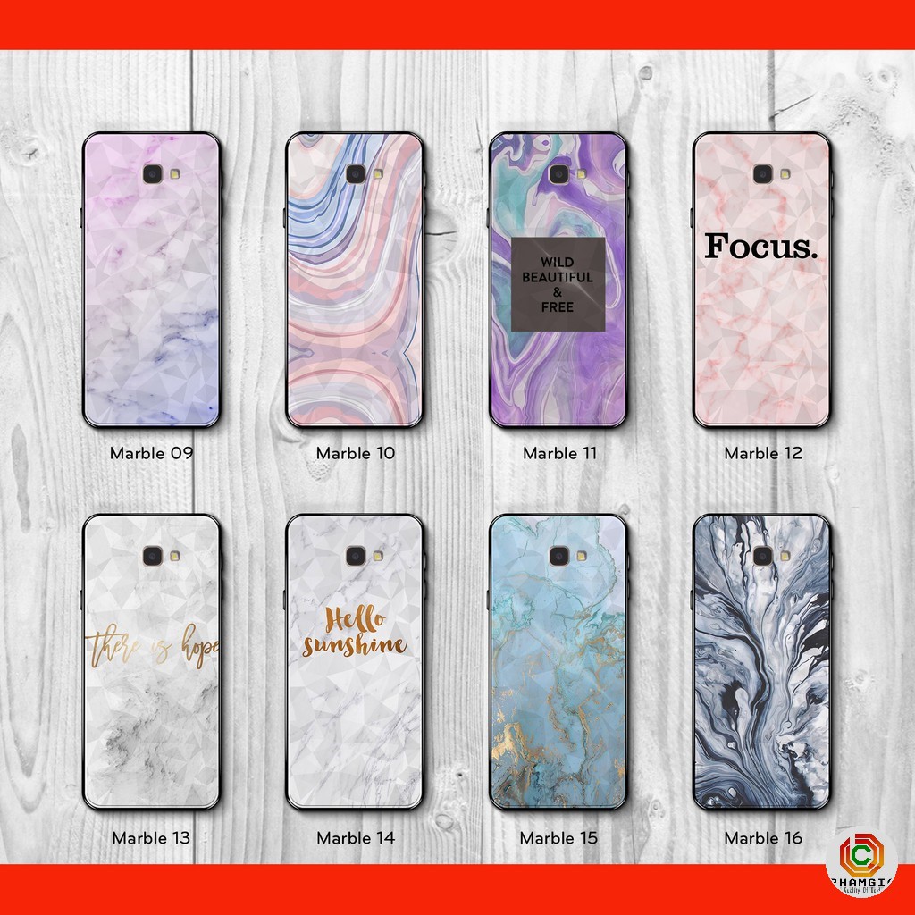 Ốp kính Samsung A9 2018 A50 J4 core J4 plus mặt lưng ép cường lực dẻo chống bể in nhiều mẫu đá hoa cương sắc nét