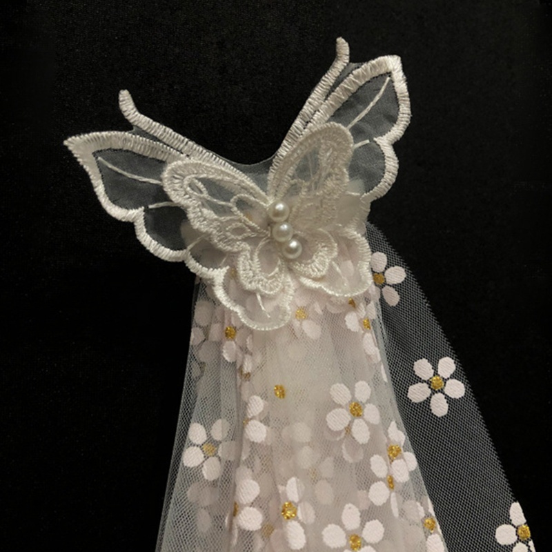 Khăn Choàng Cổ Vải Tuyn Dáng Dài In Họa Tiết Hoa Và Bướm Dễ Thương Cho Cô Dâu