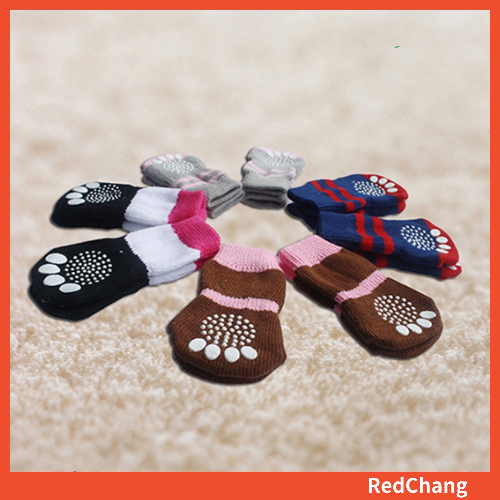 Set 4 Vớ Cotton Dệt Kim Chống Trượt Cho Thú Cưng