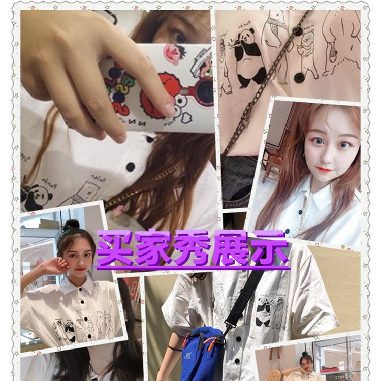 Áo Sơ Mi Polo Tay Ngắn Dáng Rộng In Họa Tiết Hoạt Hình Thời Trang Cho Nữ áo sơ mi tay ngắn họa tiết nam ngắn tay áo sơ mi trắng