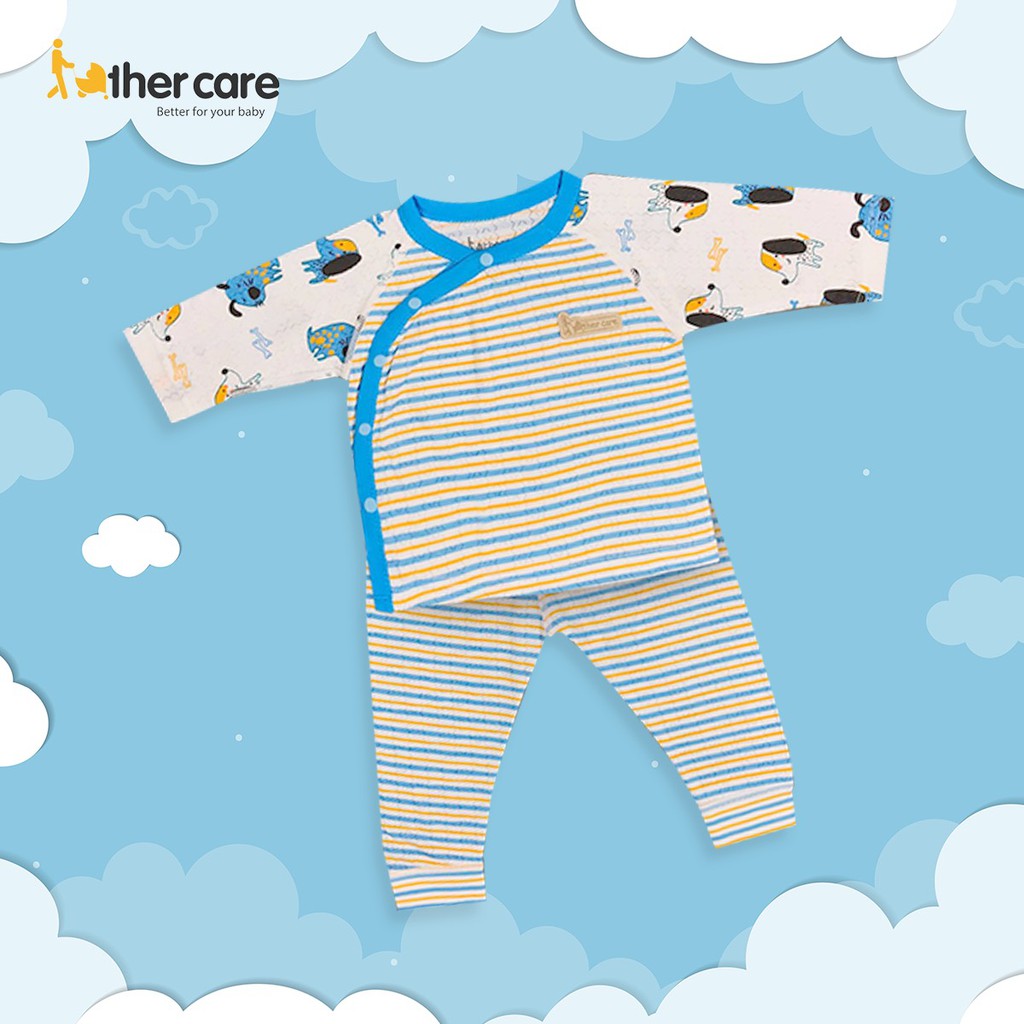 Bộ Quần Áo sơ sinh DT FatherCare Cài Lệch - Họa Tiết Kẻ Cún FC580