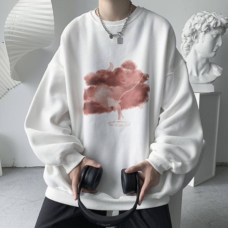 Áo Sweater Cổ Tròn Dáng Rộng In Họa Tiết Đơn Giản Phong Cách Hàn Quốc Cho Nam