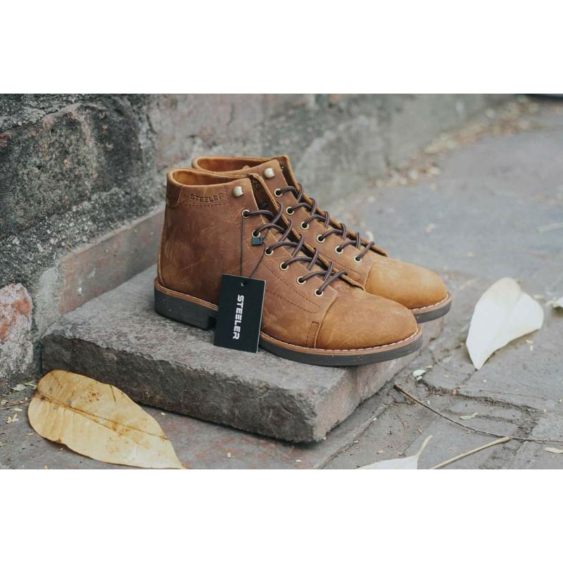 King Man boot nâu sáp Crazy horse