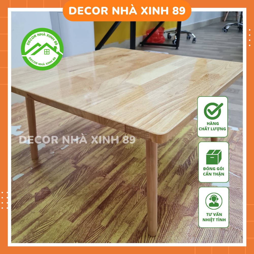 Bàn Trà Sofa Vuông Bệt, Bàn Vuông Cafe, Decor chân gỗ cao su tự nhiên - Decor Nhà Xinh