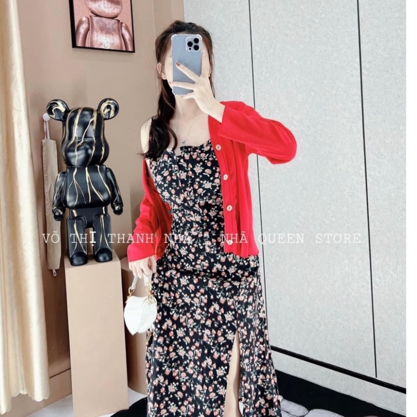 Set váy hoa áo khoác ngoài mongtoghi 2 món váy 2 dây dáng xòe SL475 0322