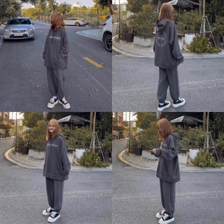 Sét bộ áo hoodie nỉ chữ tay bồng kèm quần jogger ống rộng from thụng Unisex,một màu,chất nỉ dày dặn,bộ thụng Nam Nữ