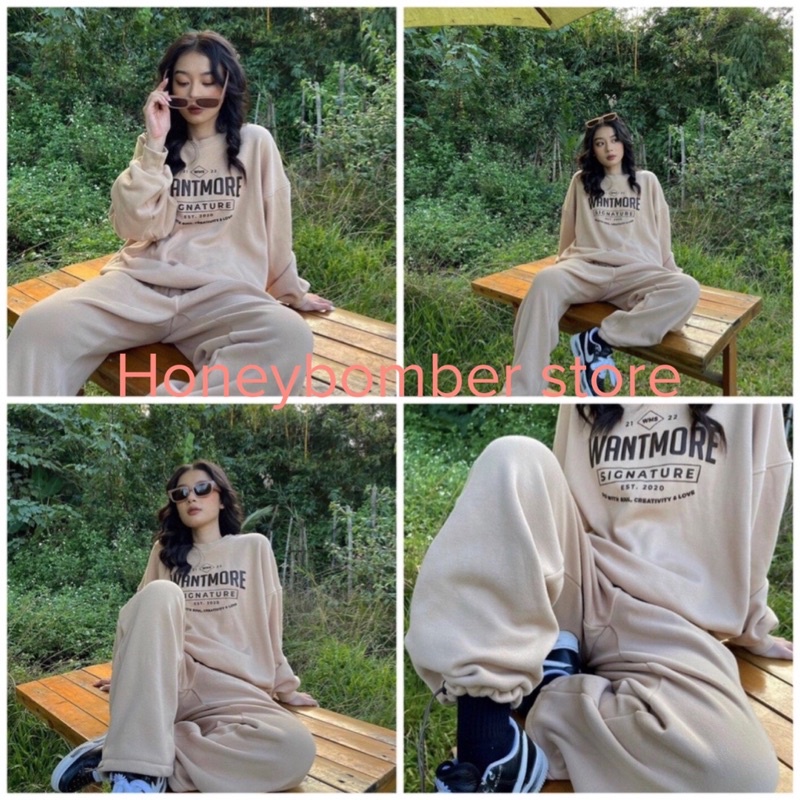 Set Nỉ Unisex  Đồ Bộ Nỉ WANTMORE cá tính Ulzzang🌸