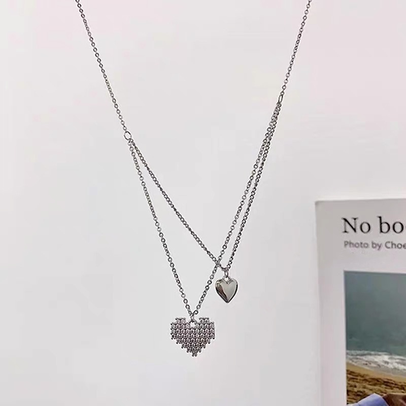 Vòng cổ Hai Lớp Hình Trái Tim Đính Đá Thời Trang Cho Nữ