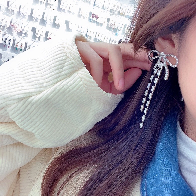 Bông Tai Tua Rua Dáng Dài Bằng Bạc 925 Đính Nơ Thời Trang Sang Trọng Cho Nữ