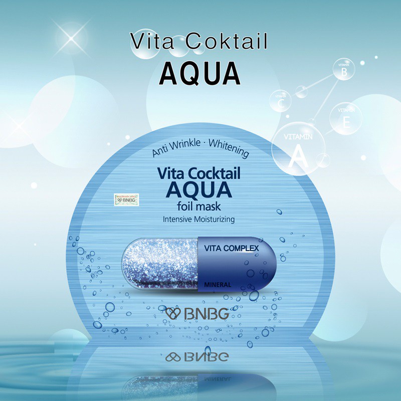 Combo 5 Mặt nạ cấp nước dưỡng da ẩm mượt, săn chắc BNBG Vita Cocktail Aqua Foil Mask - Intensive Moisturizing 30ml x 5