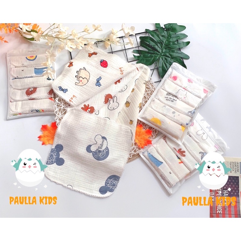 Set 5 chiếc khăn sữa muslin tree 4 lớp Paulla Kids