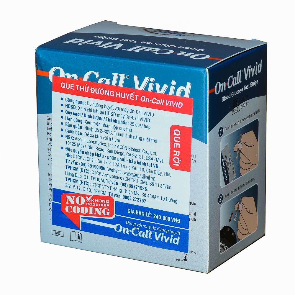 Que thử đường huyết On Call Vivid (hộp 25 que)