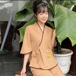 đồ lam đi chùa (xéo thêu chữ tâm)