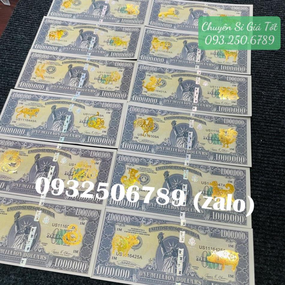 Tiền 1 Triệu Đô Usd 12 con giáp mạ vàng, Kỉ Niệm Siêu Cấp Có Bảo An, tặng bao lì xì