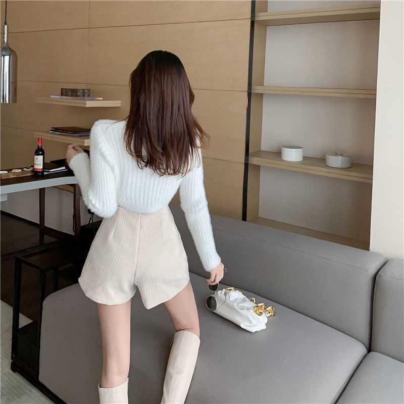 Quần Short Vải Nhung Lưng Cao Ống Rộng Phong Cách Hàn Quốc Thời Trang 2022 Cho Nữ