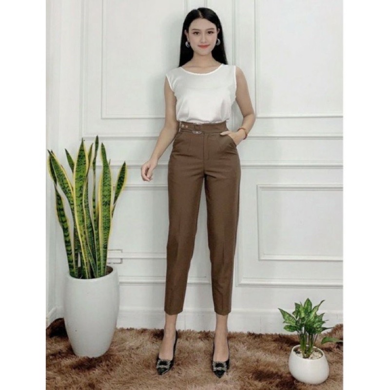 Quần baggy công sở túi cách điệu vải trượt thái