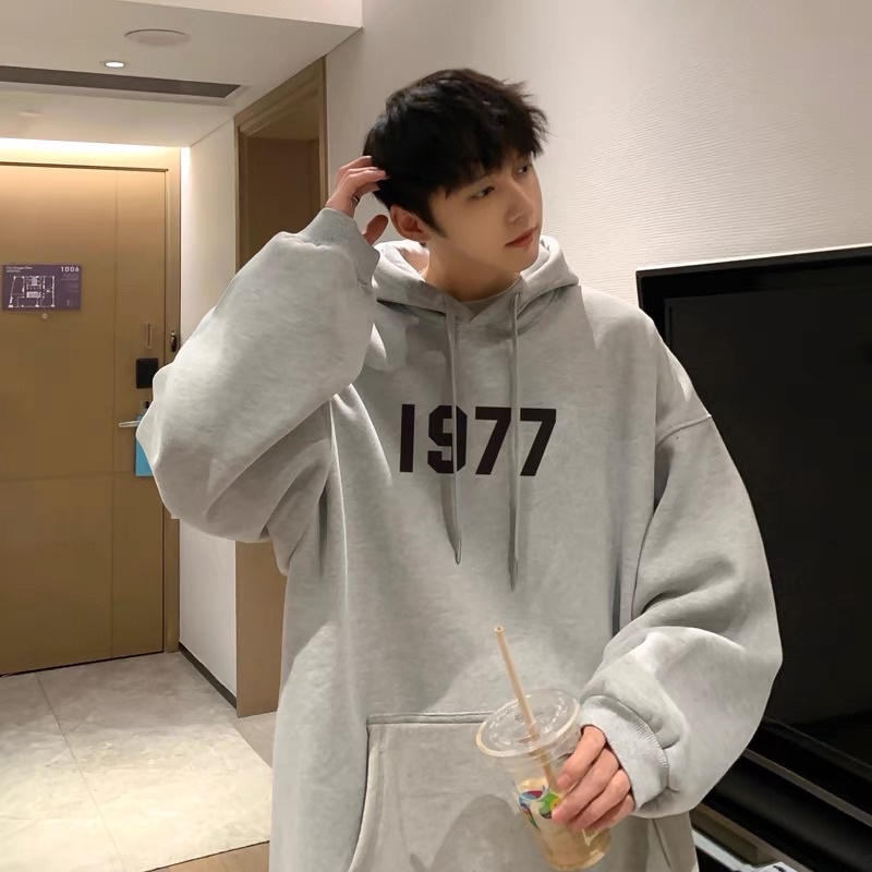 Áo Hoodie Nỉ Bông Túi Bụng To Tay Suông Dài 1977