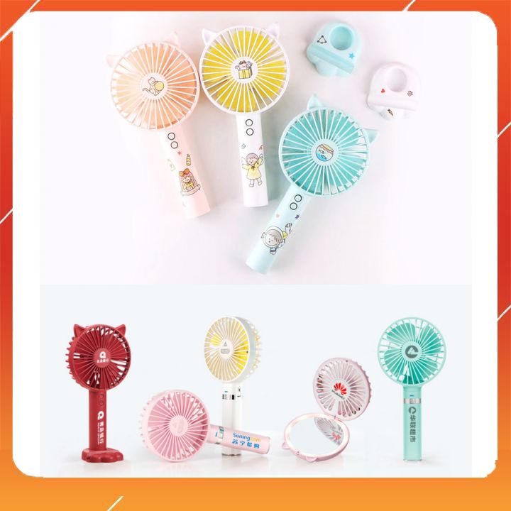 uạt Tích Điện Mini Cầm Tay Tai Mèo Có Đế Để Bàn - Có Đèn Chiếu Sáng - 3 Cấp Độ Gió - Tặng Kèm Sạc &amp; Pin 1200mAh JP2