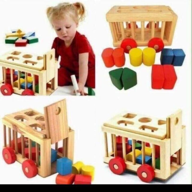 Xe Cũi Thả Hình Khối Gỗ Montessori - Giúp Bé Phát Triển Tư Duy Hình Khối, Màu Sắc