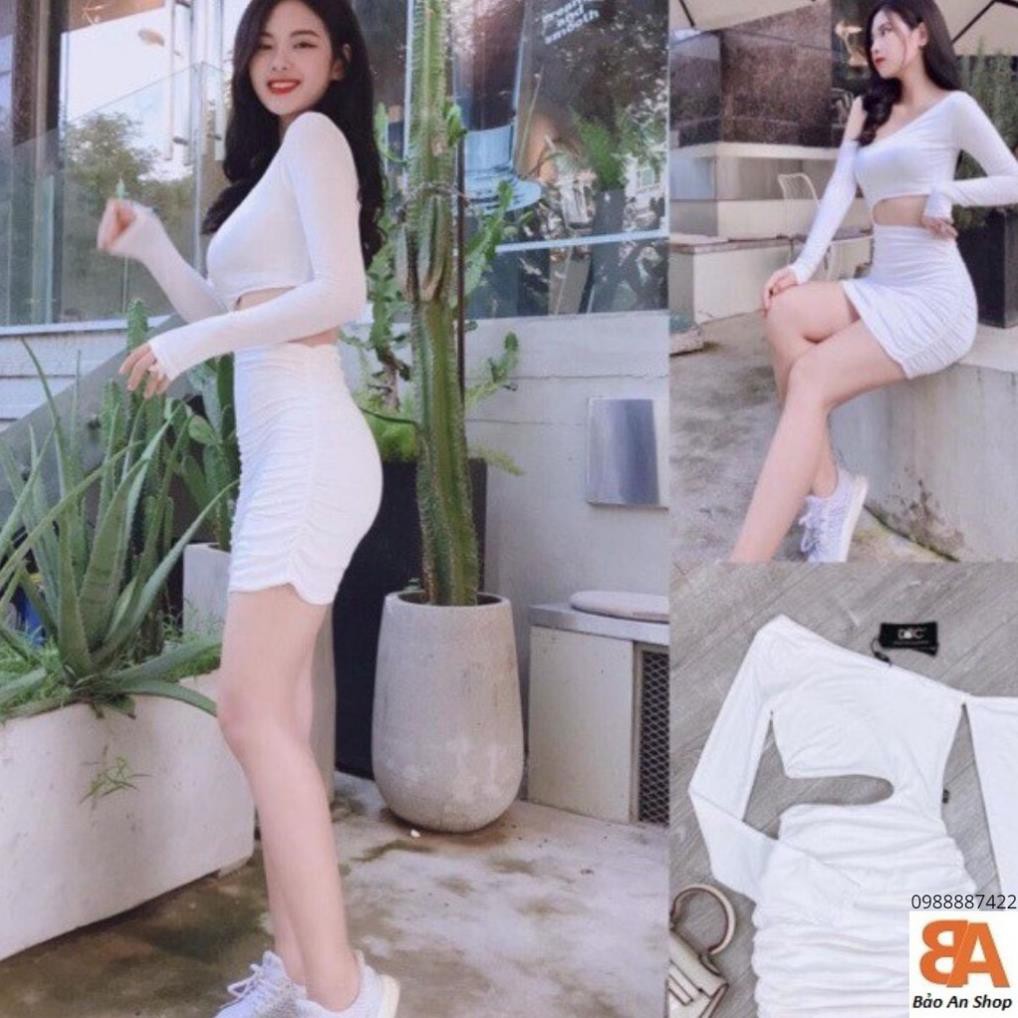 Đầm body trễ vai kiểu khoét eo thun Borip bao chất Free Size dưới 53kg dành cho nữ sexy gợi cảm . '