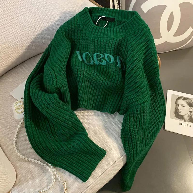 Áo Sweater Dệt Kim Dày Dặn Cổ Tròn Dáng Rộng In Chữ Thoải Mái Thời Trang Cho Nữ