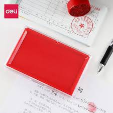 HỘP MỰC DẤU DELI 9864, 138x88x26 mm,, Đỏ, dùng lăn tay, dập con dấu giấy tờ