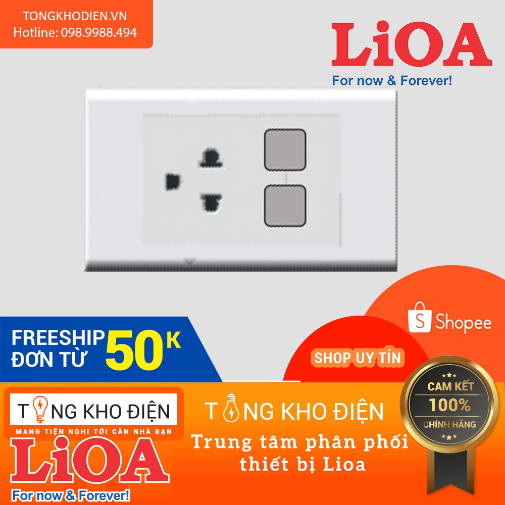 Mặt 1 ổ cắm 3 chấu + 2 lỗ LiOA [CHÍNH HÃNG], Nhựa TRẮNG - Tiếp điểm ĐỒNG