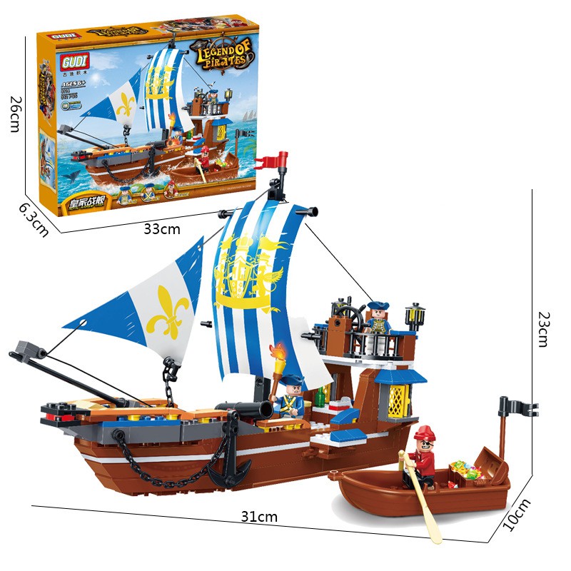 GUDI 9114 - Đồ chơi lắp ráp thuyền chiến Anh cổ - Ancient English Boat - 3 minifigures