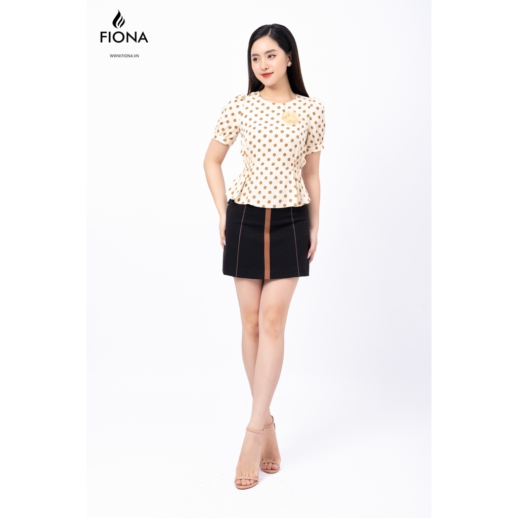 Áo Sơmi nữ cổ tròn chun 2 bên eo đính hoa trang trí FIONA F551226