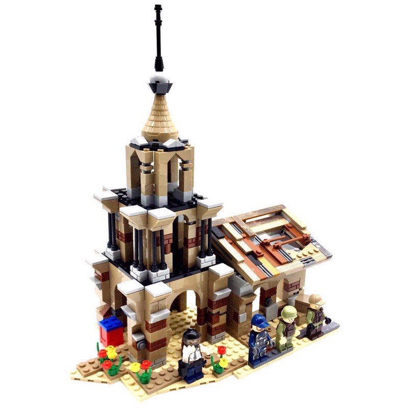 Lego con trai lắp ghép trận chiến trên ngôi chùa thánh pagodas