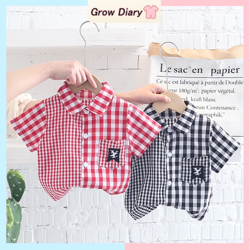 Áo Sơ Mi Tay Ngắn Kẻ Sọc Ca Rô Vải Cotton Thời Trang Mùa Hè Cho Bé Trai 1-5 Tuổi