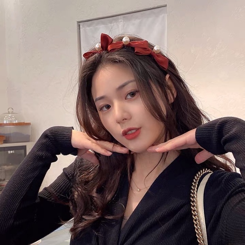 Băng đô đính nơ và ngọc trai giả phong cách Hàn Quốc