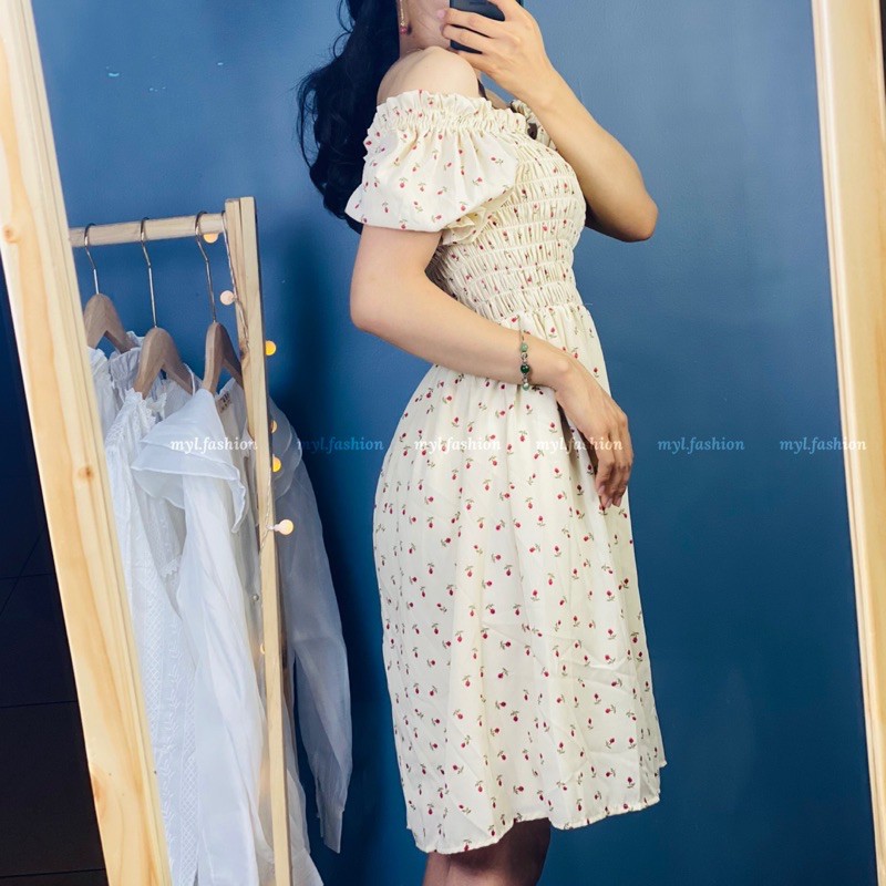 Đầm hoa nhí chun ngực myl.fashion, Váy trễ vai chun ngực vintage | BigBuy360 - bigbuy360.vn