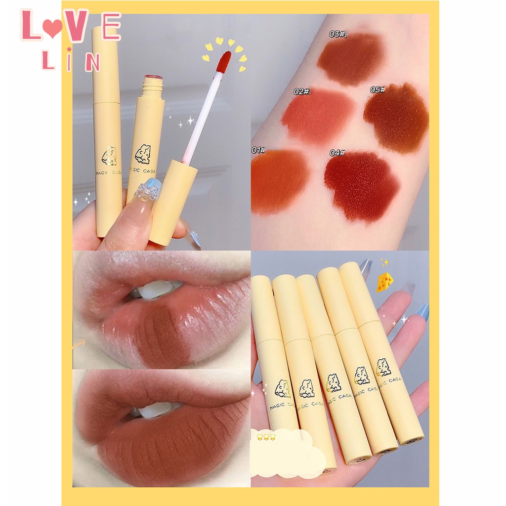 Set 5 Son Kem Lì Mịn Mượt Như Nhung Tông Màu Trắng Hình Miếng Phô Mai