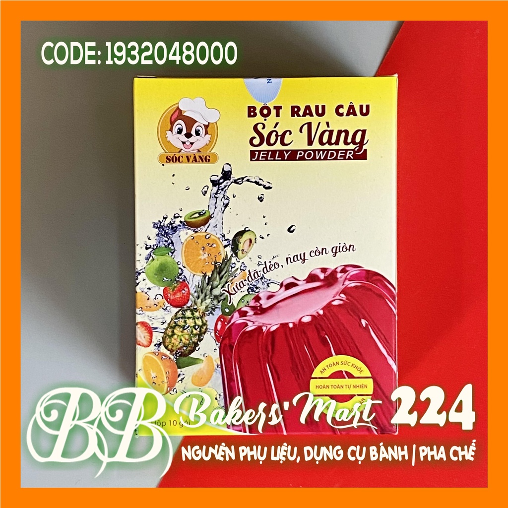 1 HỘP NGUYÊN - Bột rau câu Jelly DẺO hiệu SÓC VÀNG - HỘP (10 gói x 12gr)