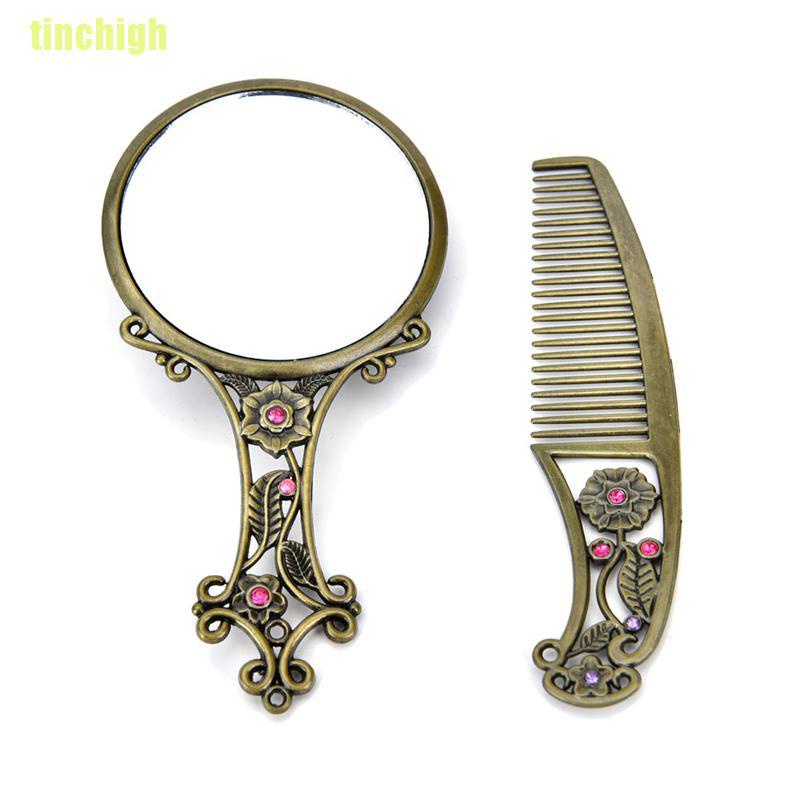 (Hàng Mới Về) Hộp 2 Gương Cầm Tay Bằng Đồng Rỗng Độc Đáo