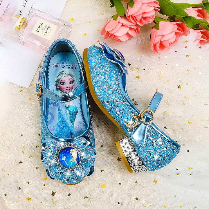 [Monika SHop] Giày búp bê cao gót in hình Frozen dễ thương cho bé gái Size 29:18.6cm